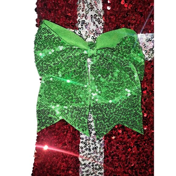 Eyeshadow Red Sequin Christmas Party Dress Womens XL Green Bow Present (Flaw) - Picture 4 of 7